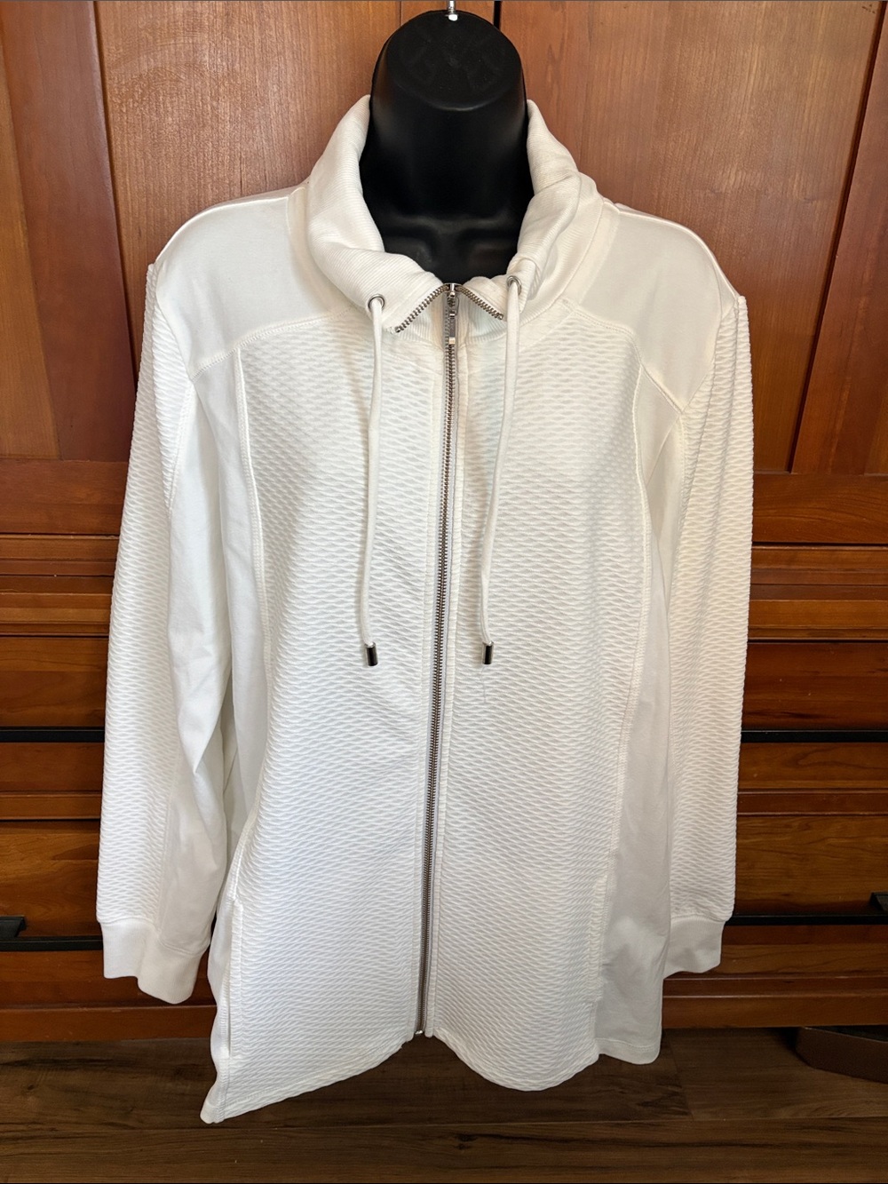 Christopher & Banks white Zip textured knit sweatshirt Sweater  White NWT